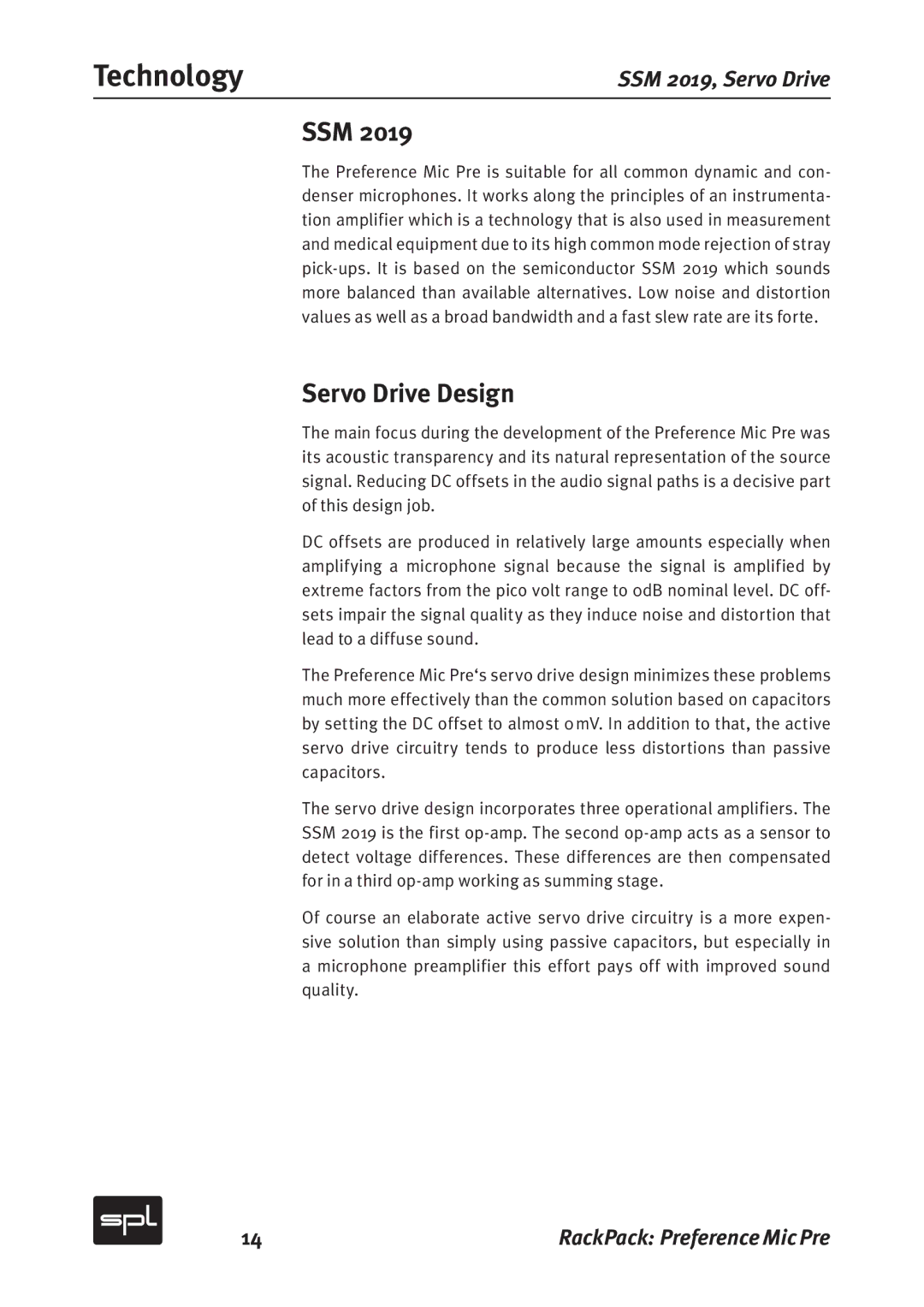 Sound Performance Lab 2711 manual Technology, Ssm, Servo Drive Design 