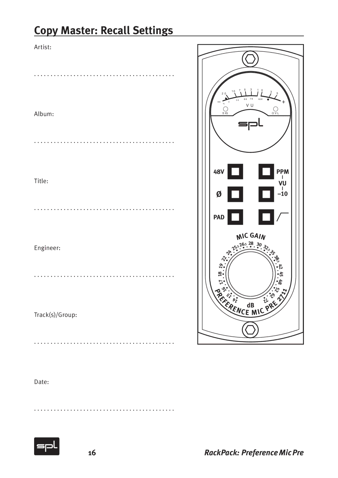 Sound Performance Lab 2711 manual Copy Master Recall Settings 