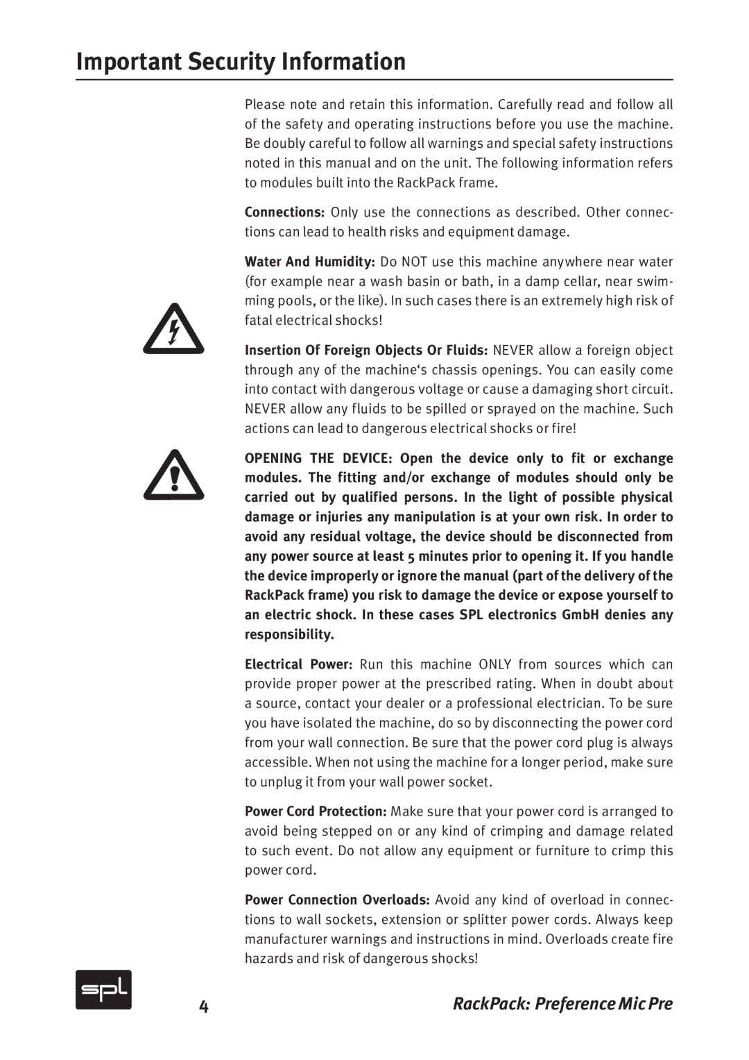 Sound Performance Lab 2711 manual Important Security Information 