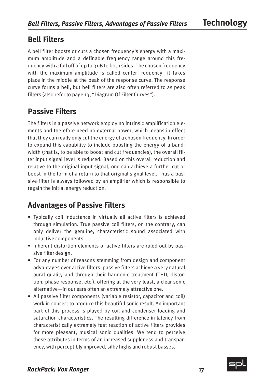 Sound Performance Lab 2718 manual Bell Filters, Advantages of Passive Filters 