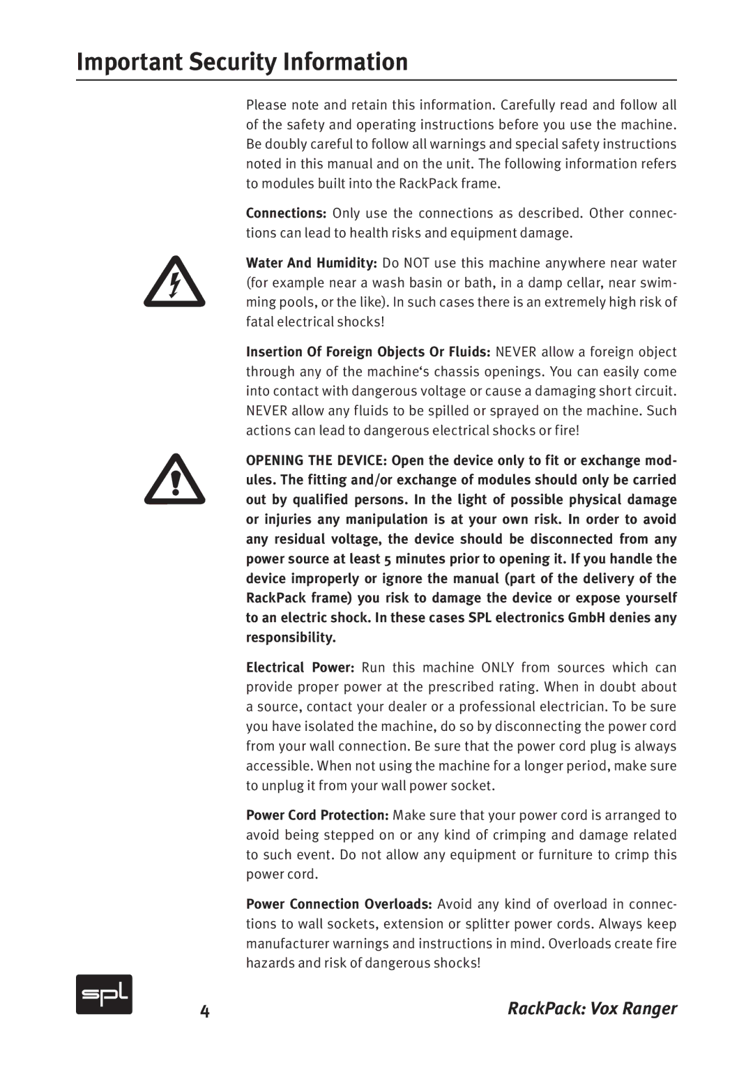 Sound Performance Lab 2718 manual Important Security Information 