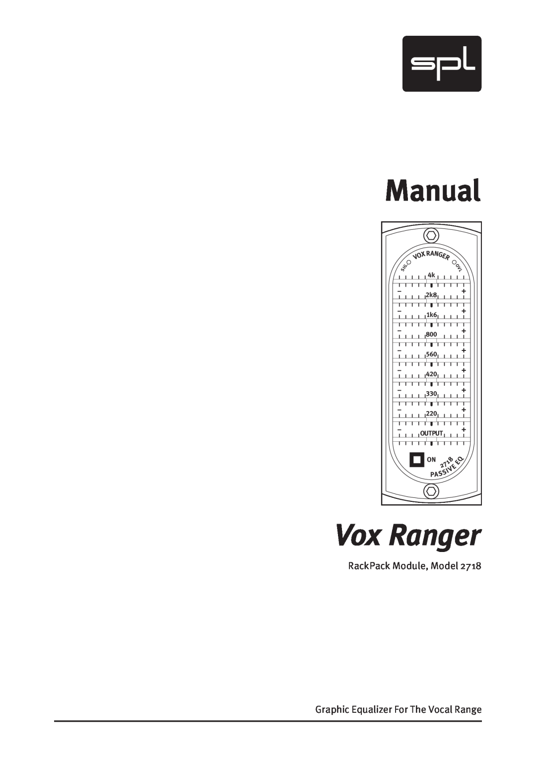 Sound Performance Lab 2718 manual Manual, Vox Ranger, L      