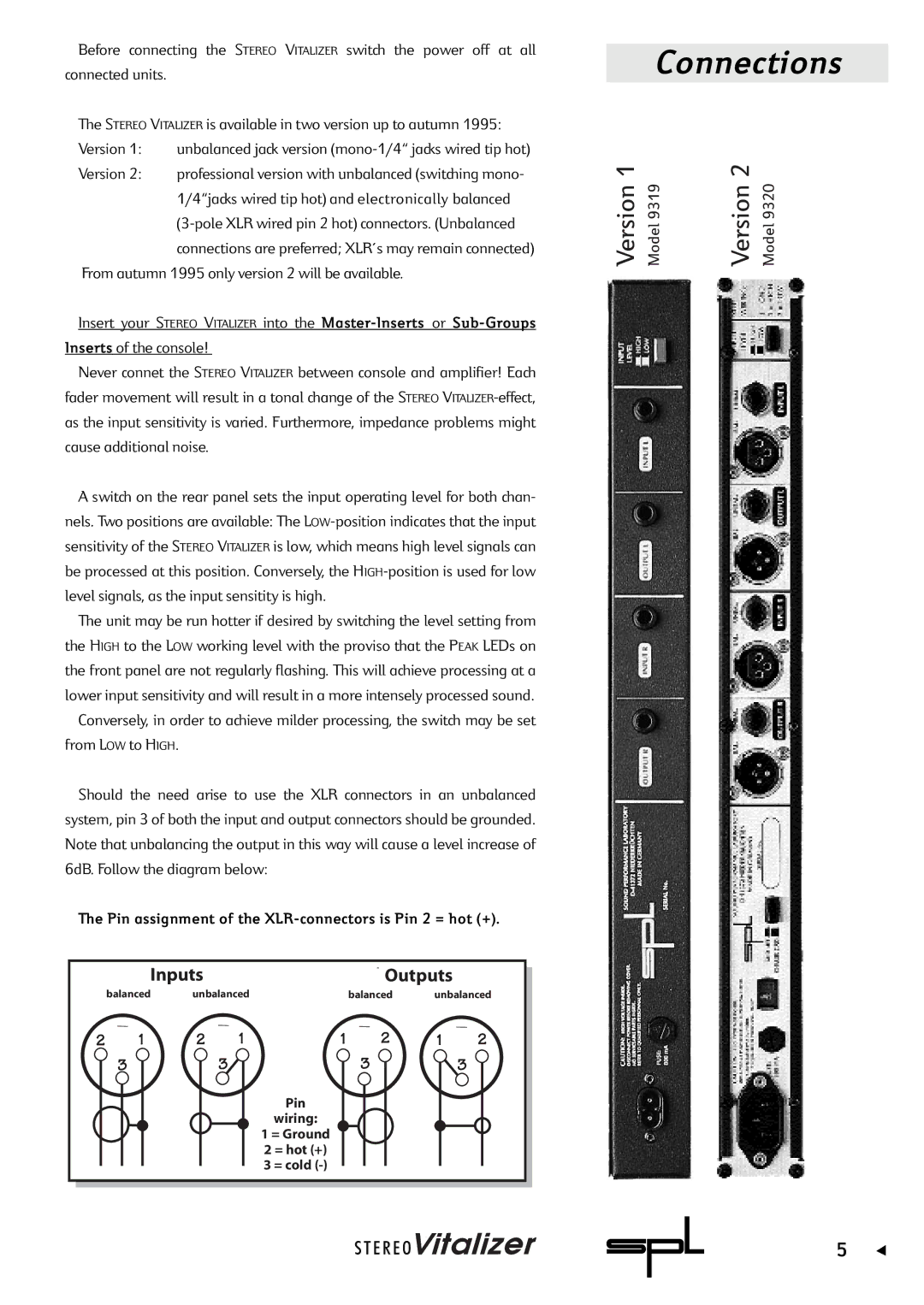 Sound Performance Lab 9320, 9319 owner manual Connections 