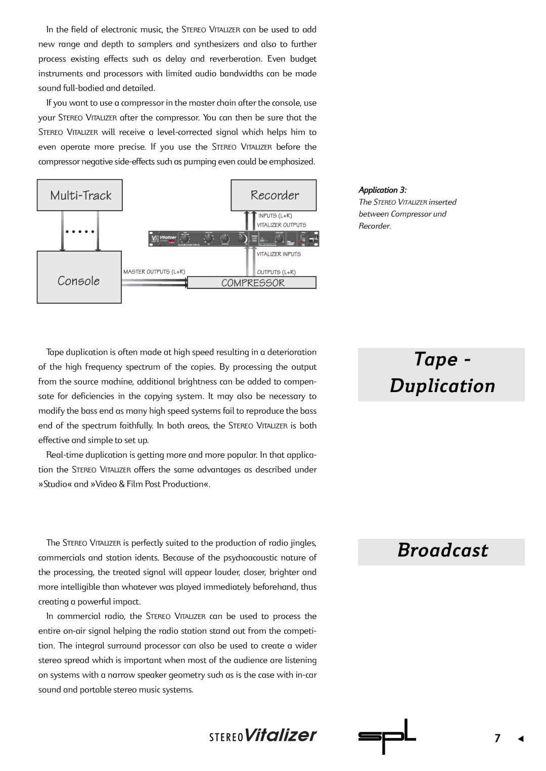 Sound Performance Lab 9320, 9319 owner manual Tape Duplication, Broadcast 