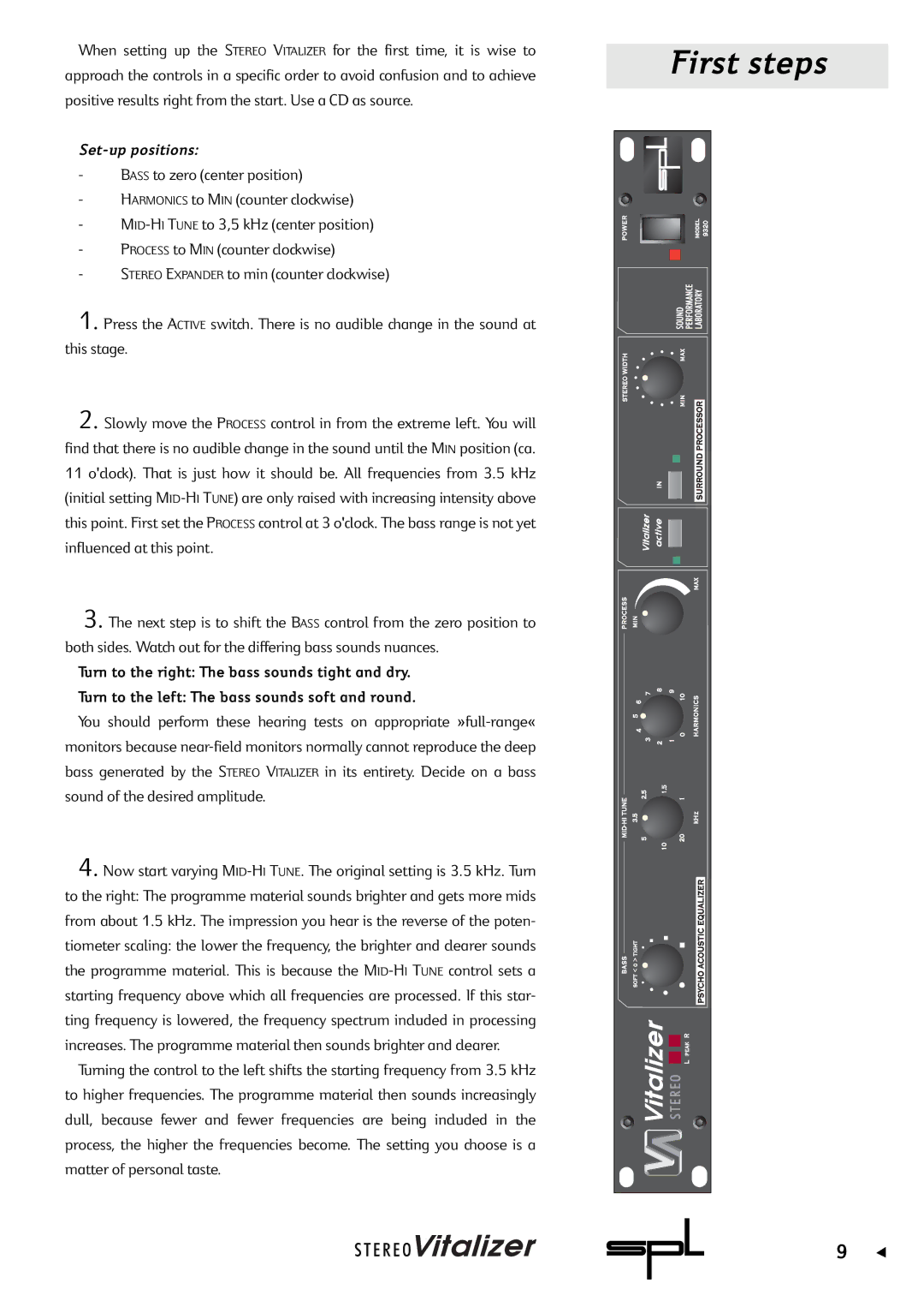 Sound Performance Lab 9320, 9319 owner manual First steps, Set-up positions 