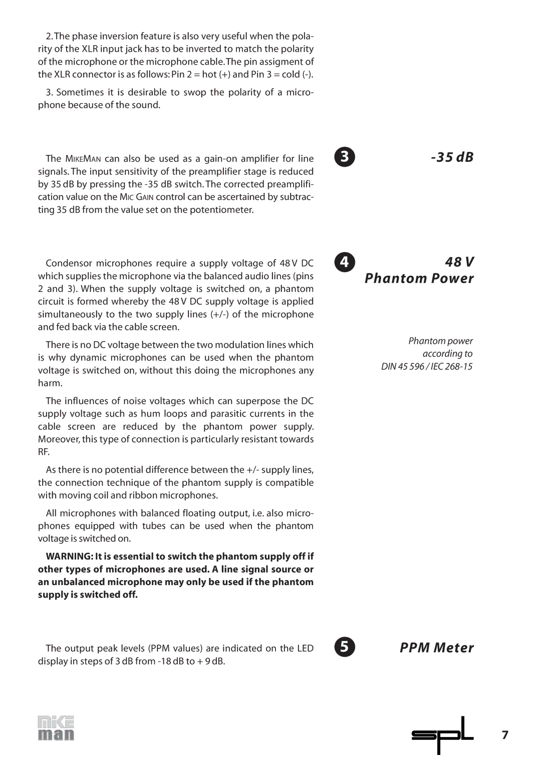 Sound Performance Lab 9523 manual Phantom Power 