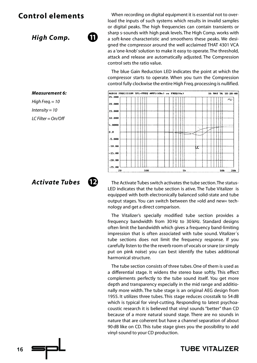 Sound Performance Lab 9530 manual High Comp, High Freq. = Intensity = LC Filter = On/Off 