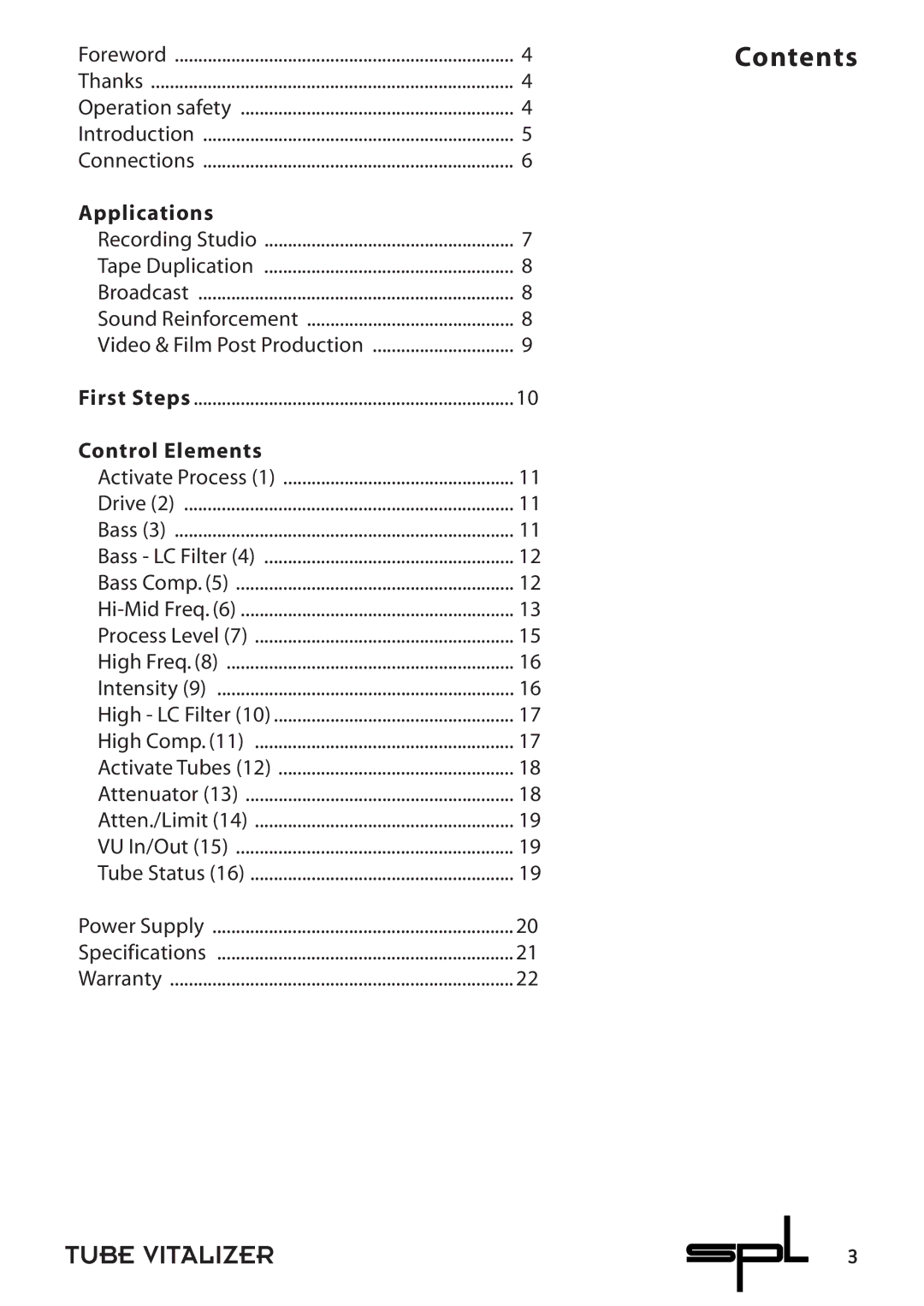 Sound Performance Lab 9530 manual Contents, Applications 