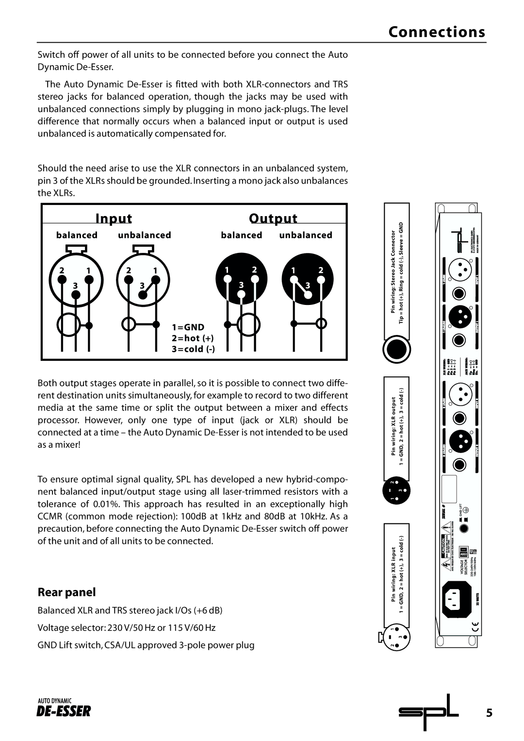 Sound Performance Lab 9629 manual Connections, Rear panel 