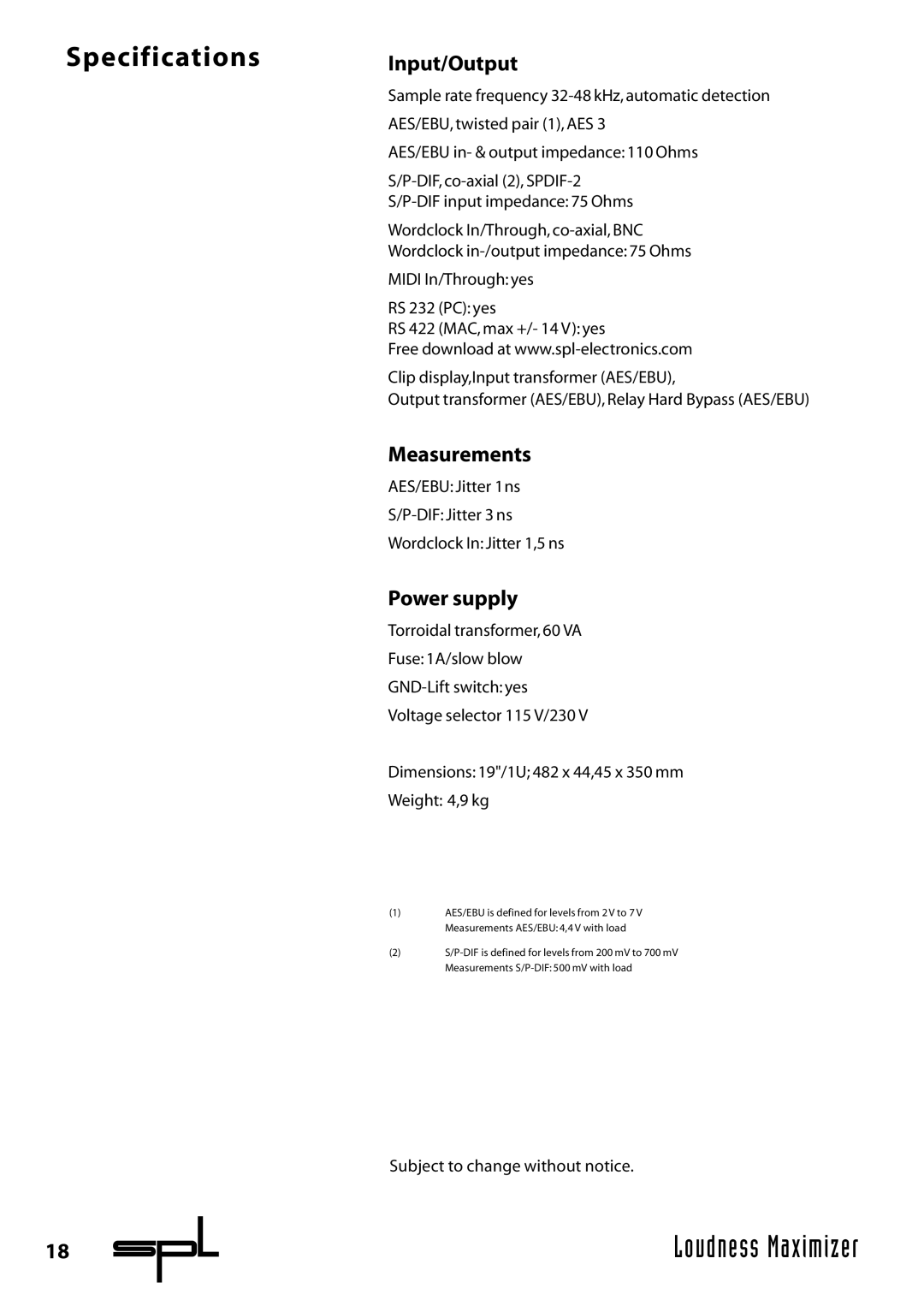 Sound Performance Lab 9632 manual Specifications, Input/Output 