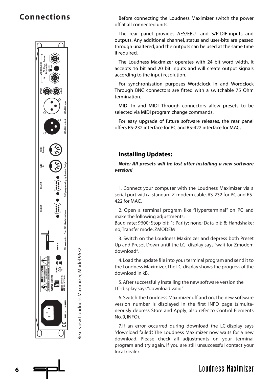 Sound Performance Lab 9632 manual Connections, Installing Updates 