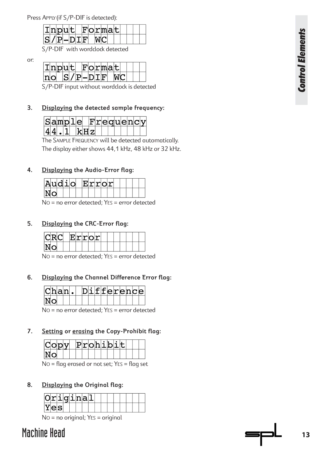 Sound Performance Lab 9737 manual Displaying the detected sample frequency, Displaying the Audio-Error flag 