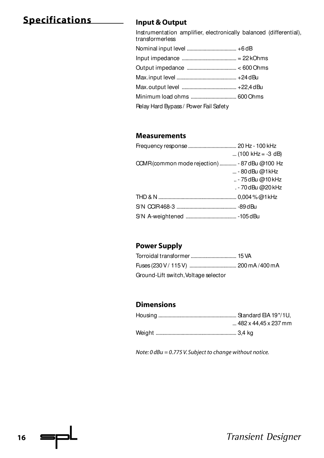 Sound Performance Lab 9842 manual Specifications, Input & Output 