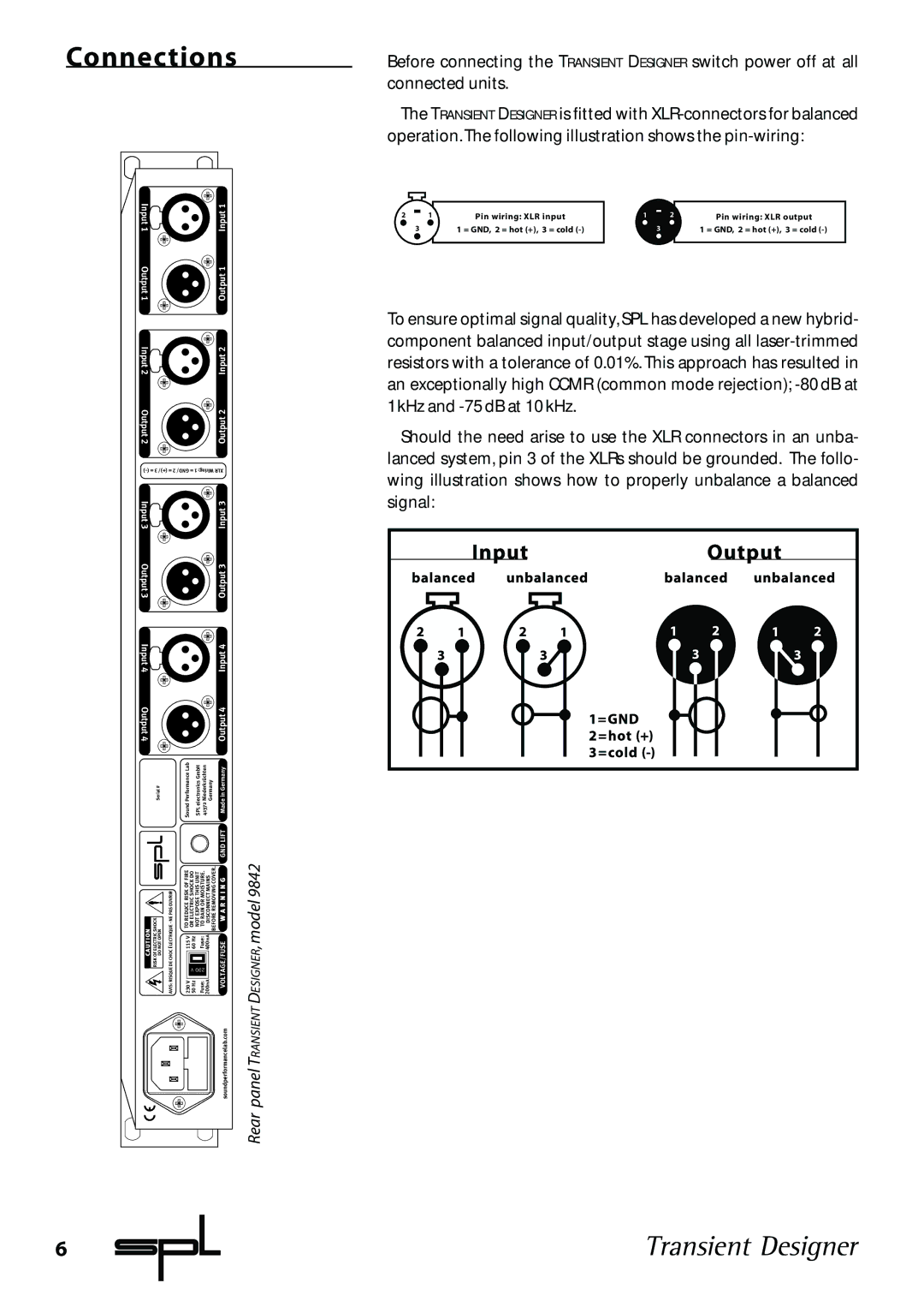 Sound Performance Lab 9842 manual Connections, GND Lift 