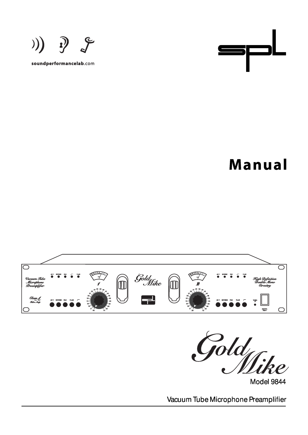 Sound Performance Lab 9844 manual M a n u a l, Model Vacuum Tube Microphone Preamplifier 