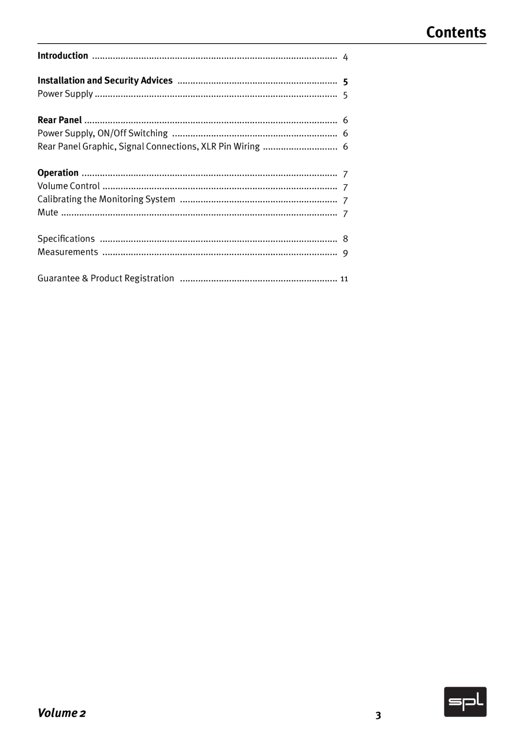 Sound Performance Lab Analog Mixer manual Contents 