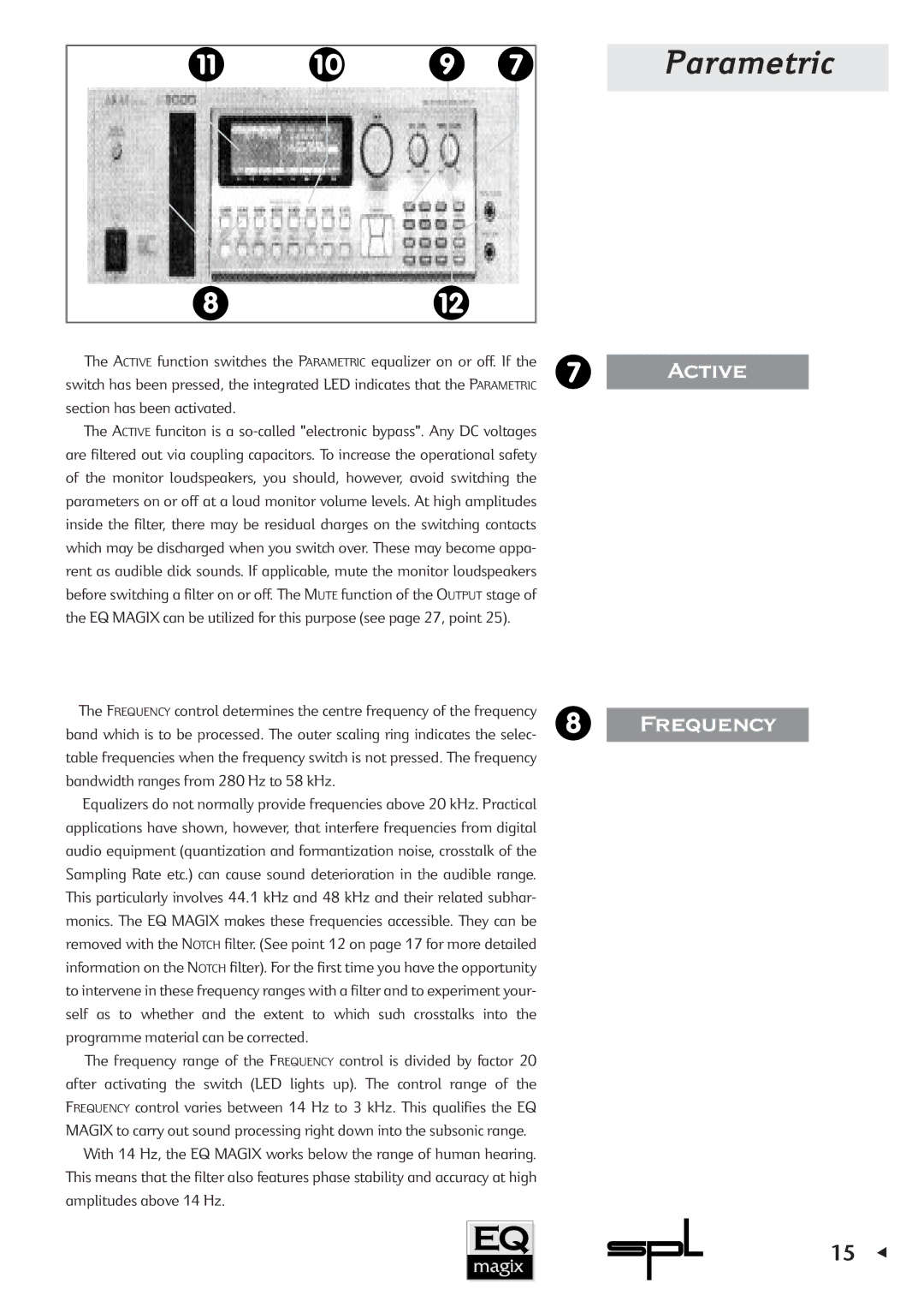 Sound Performance Lab EQ MAGIX manual Parametric, Active 