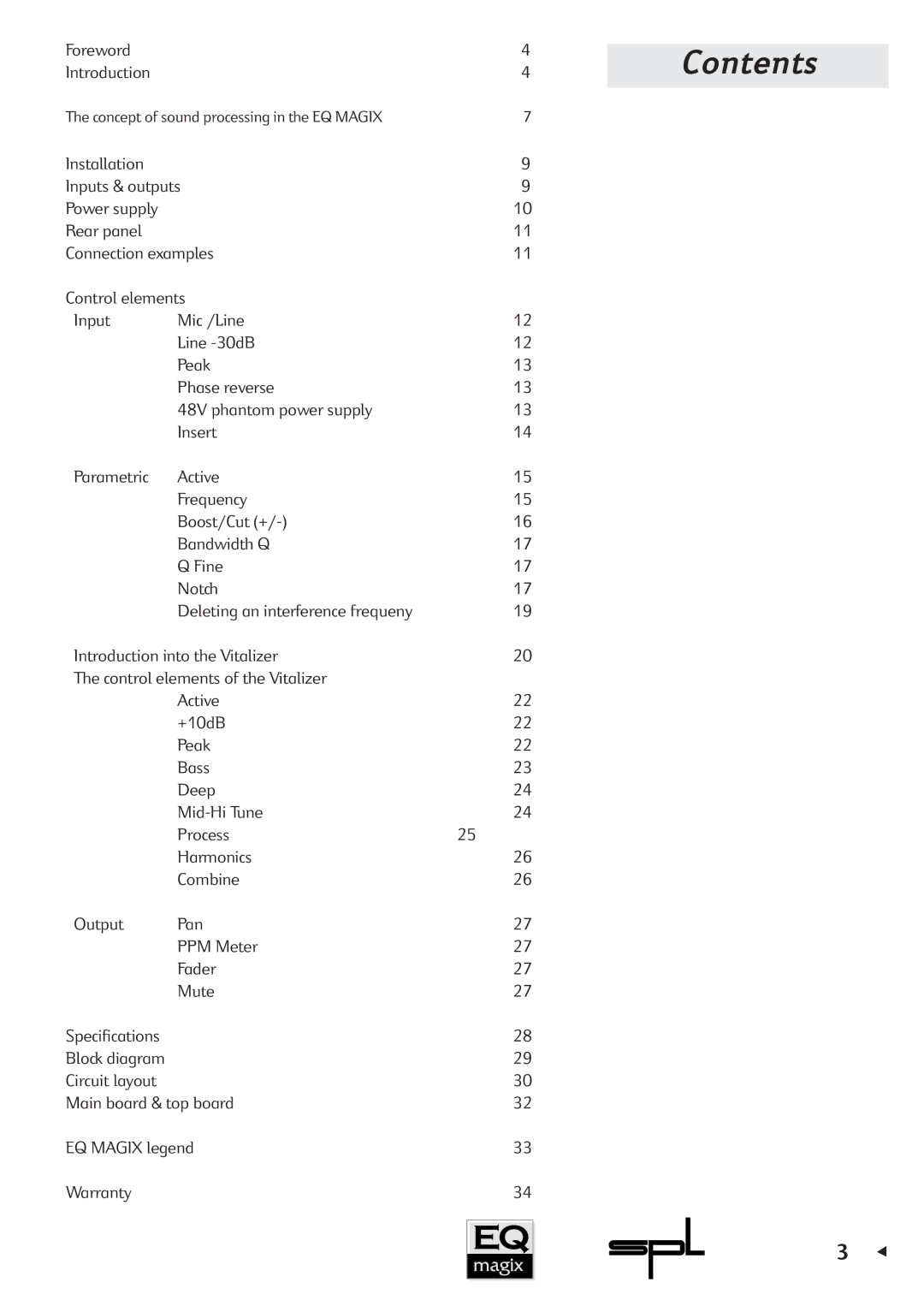 Sound Performance Lab EQ MAGIX manual Contents 