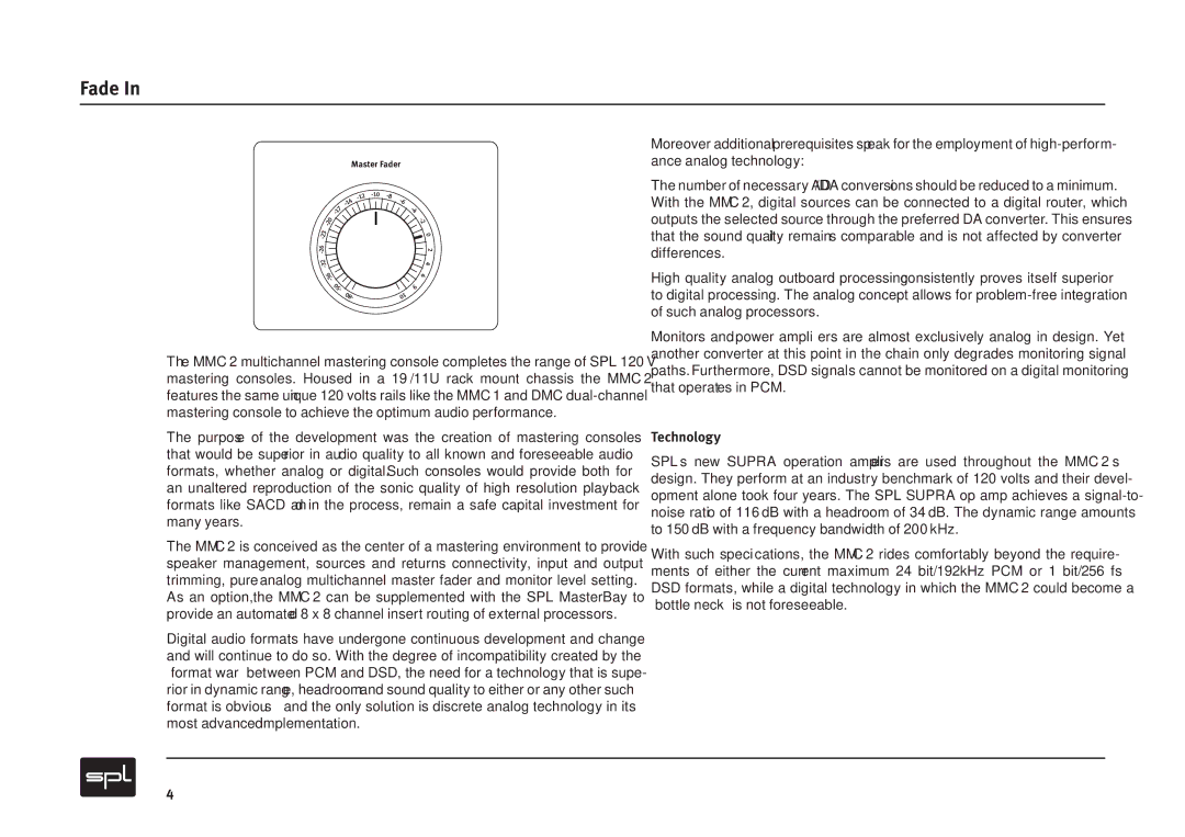 Sound Performance Lab MMC2 manual Fade, Technology 