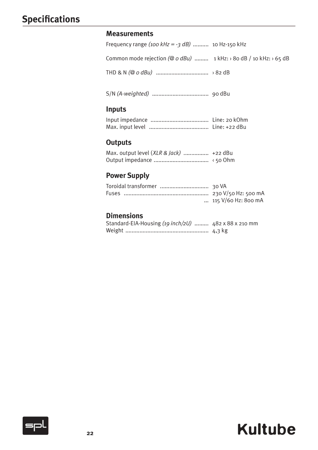 Sound Performance Lab Model 2049 manual Speciﬁcations 