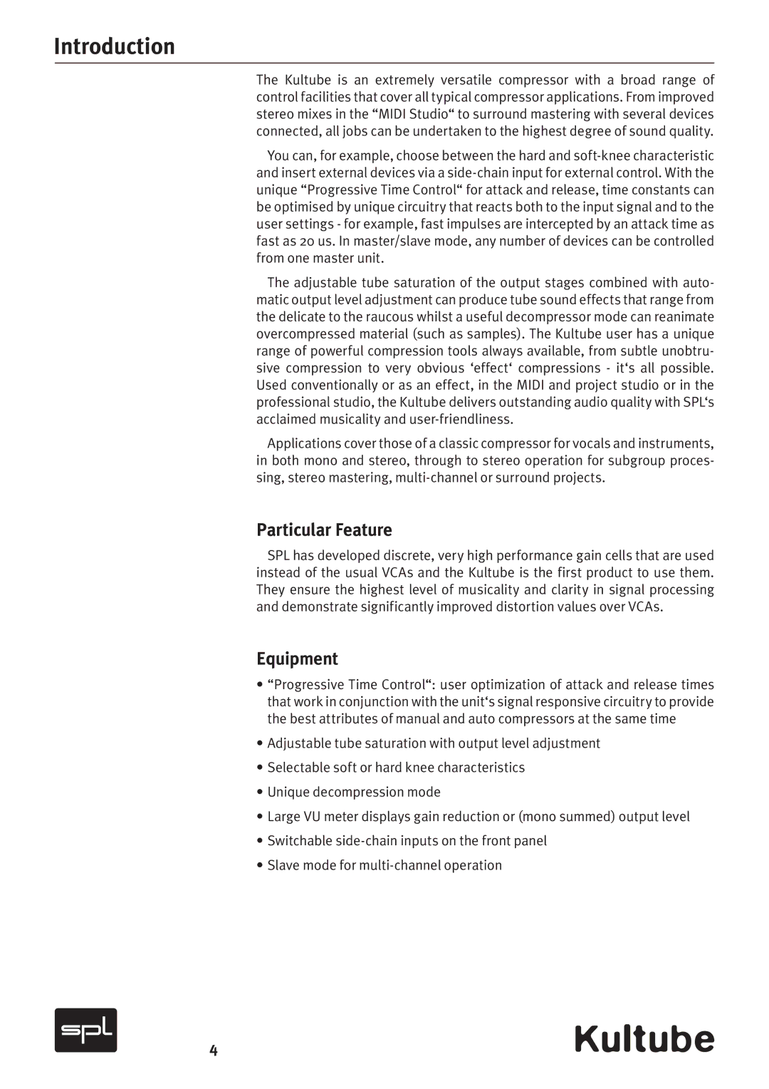 Sound Performance Lab Model 2049 manual Introduction, Particular Feature, Equipment 