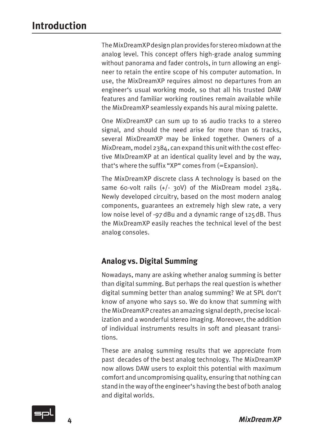 Sound Performance Lab Model 2591 manual Introduction, Analog vs. Digital Summing 