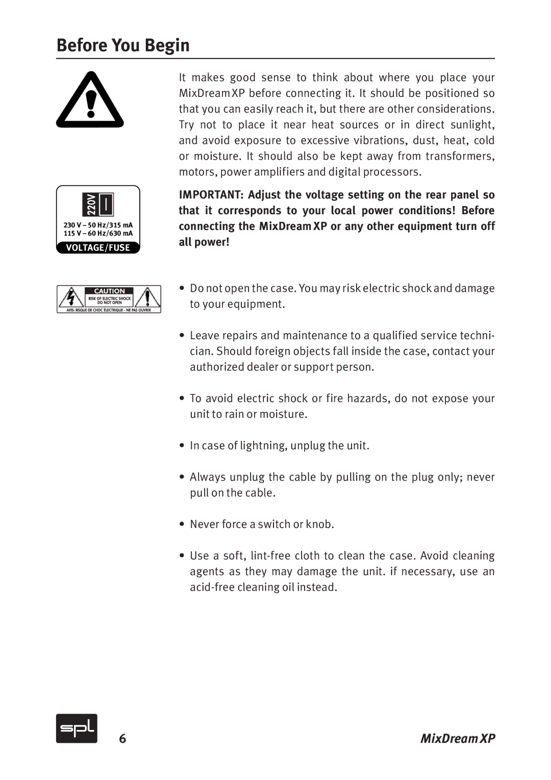 Sound Performance Lab Model 2591 manual Before You Begin 