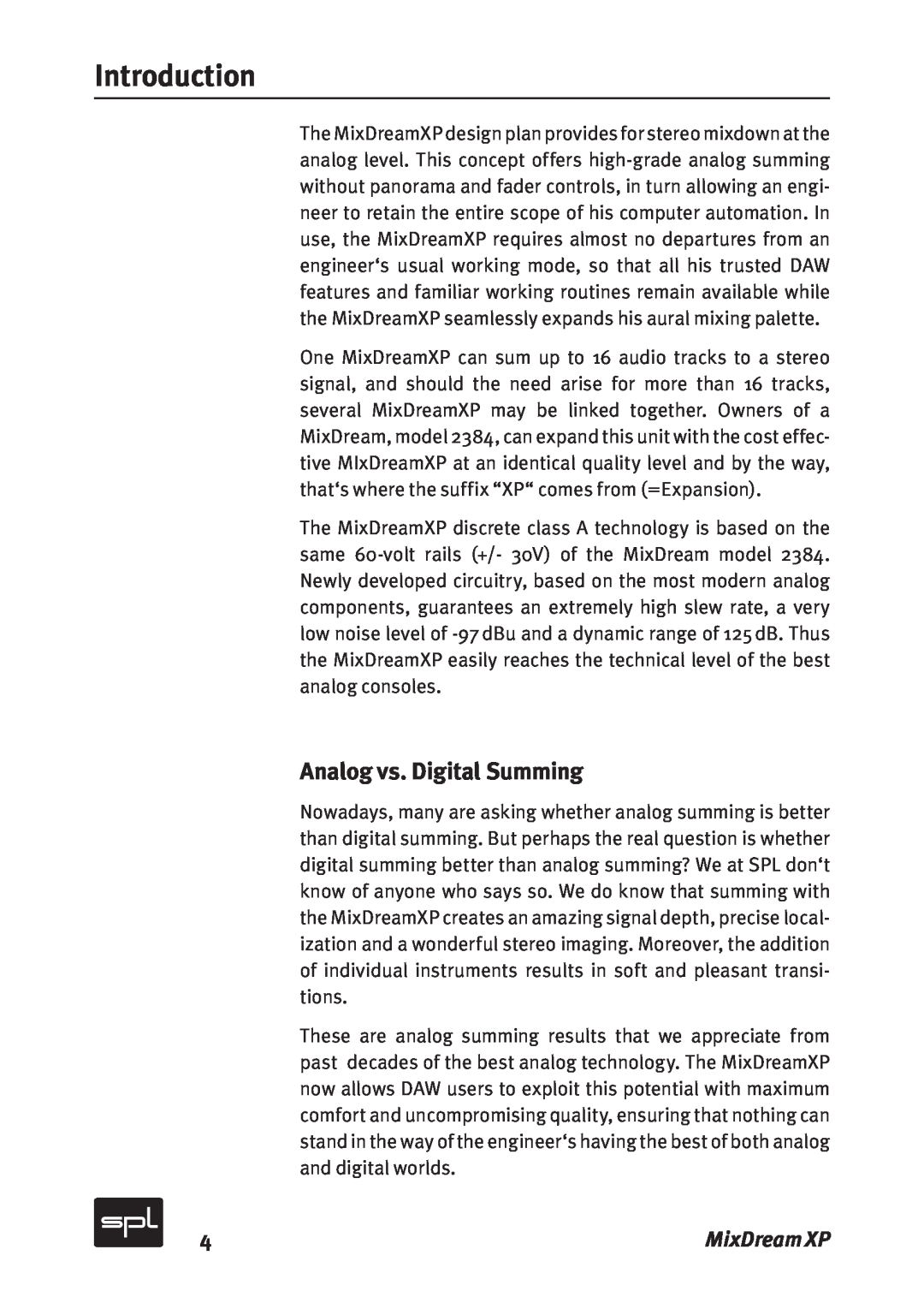 Sound Performance Lab Model 2591 manual Introduction, Analog vs. Digital Summing 