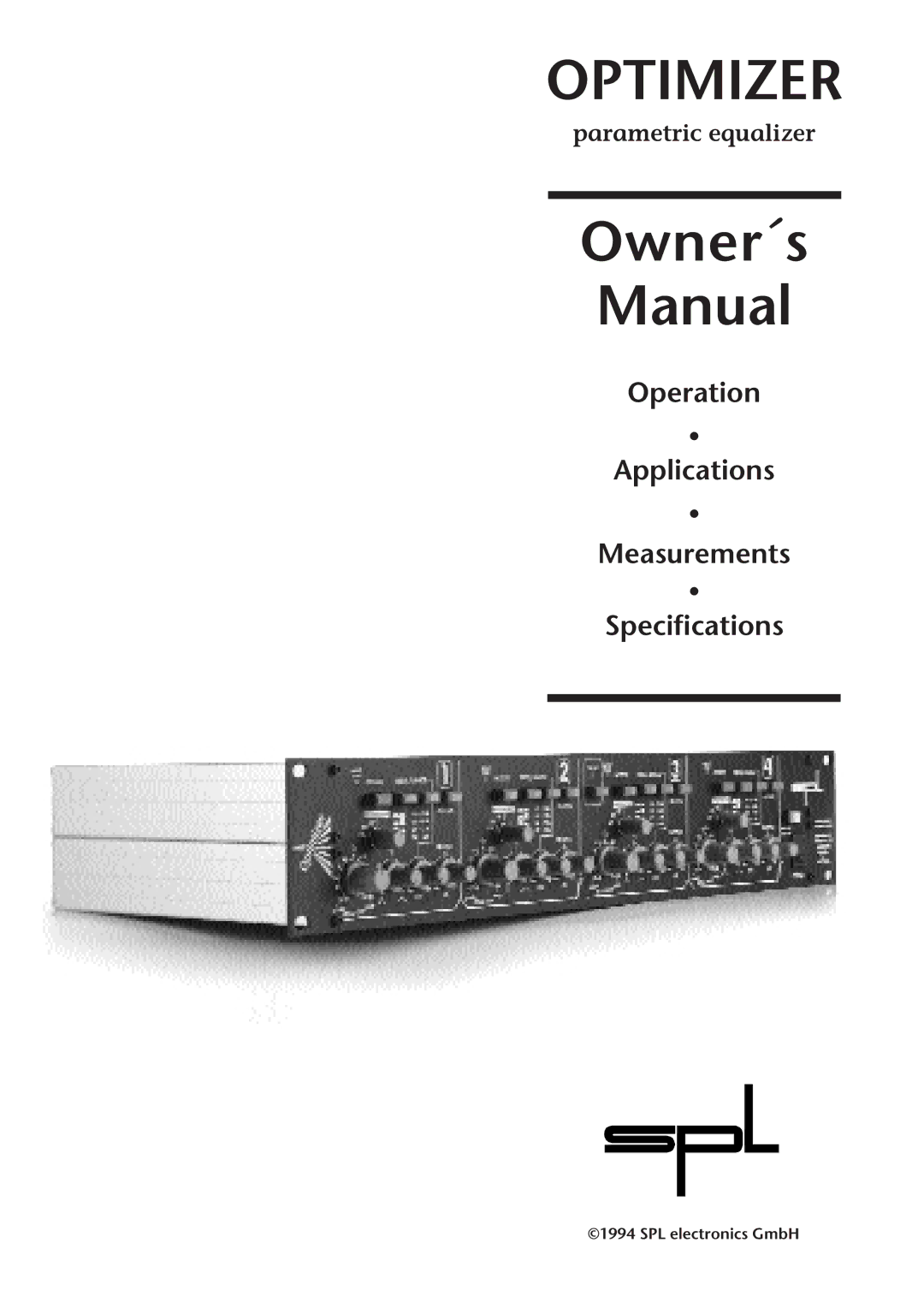 Sound Performance Lab Parametric Equalizer owner manual Optimizer 