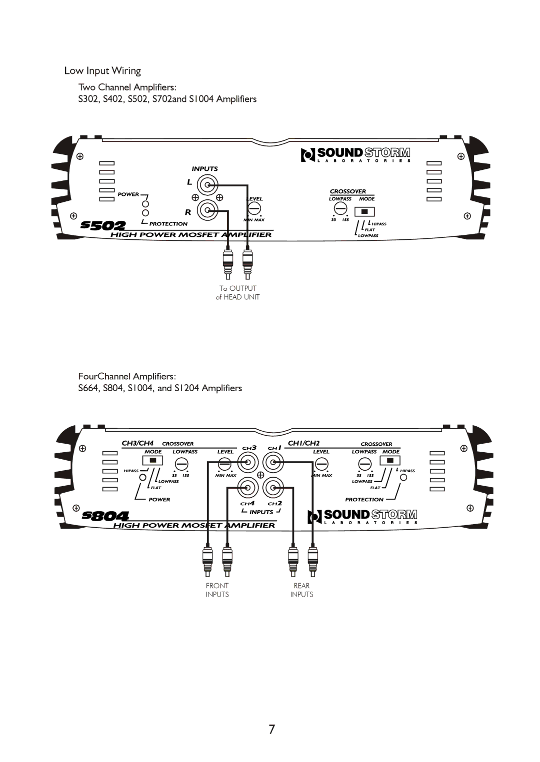 Sound Storm Laboratories Amplifiers manual Frontrear Inputsinputs 