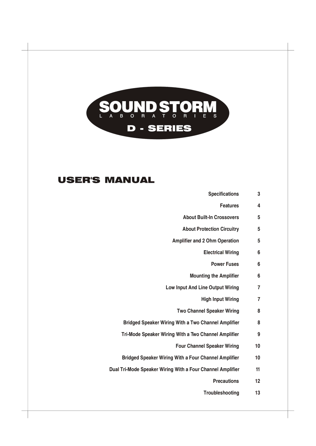 Sound Storm Laboratories D400.2, D500.4, D1000.2, D650.2, D350.4 user manual Series 