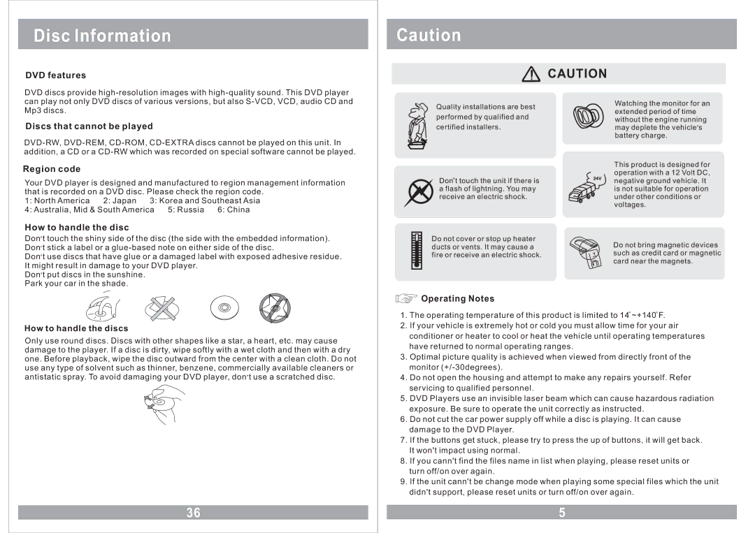 Sound Stream VHD-9BK manual Disc Information, DVD features 