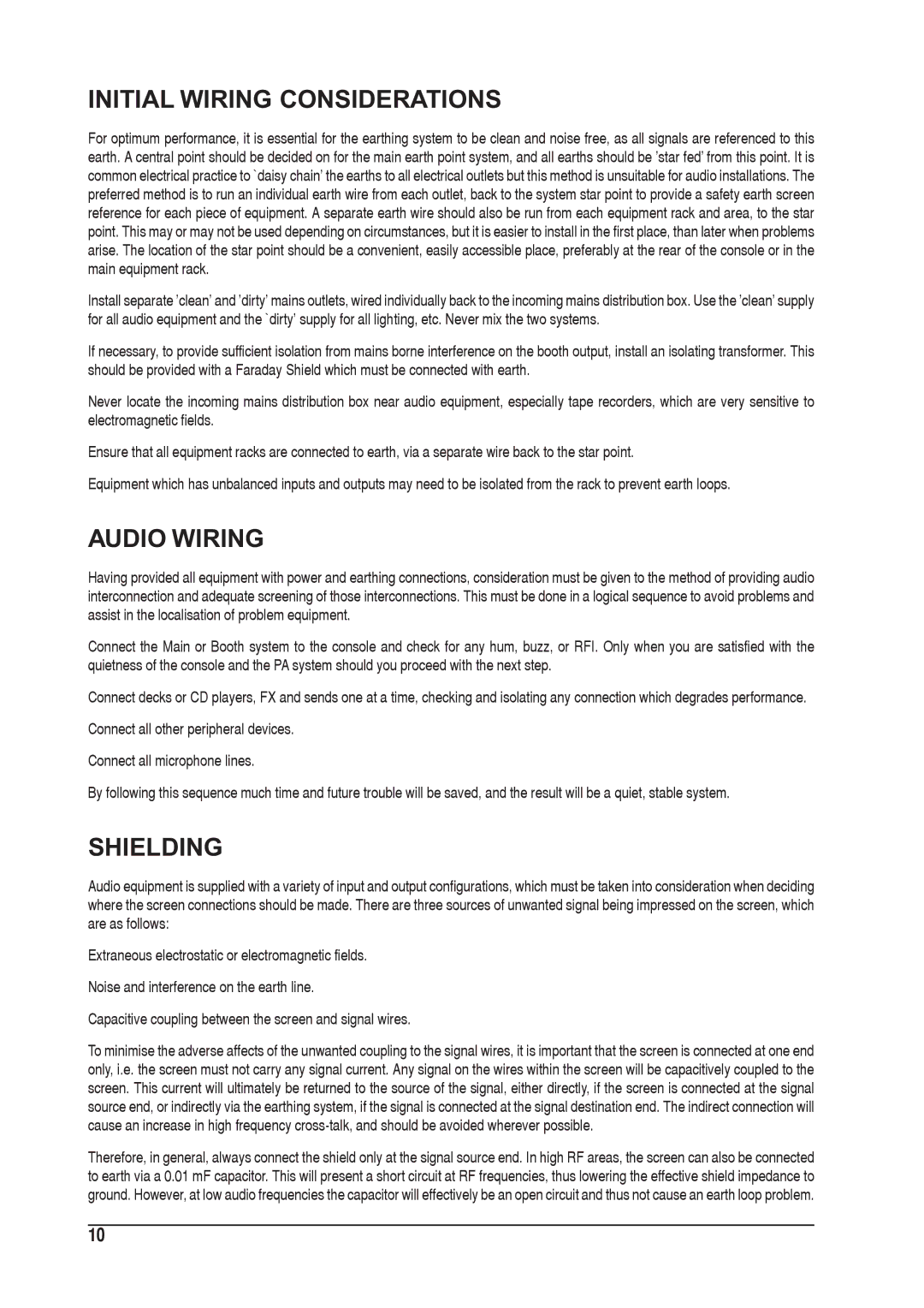 SoundCraft 1601S manual Initial Wiring Considerations, Audio Wiring, Shielding 