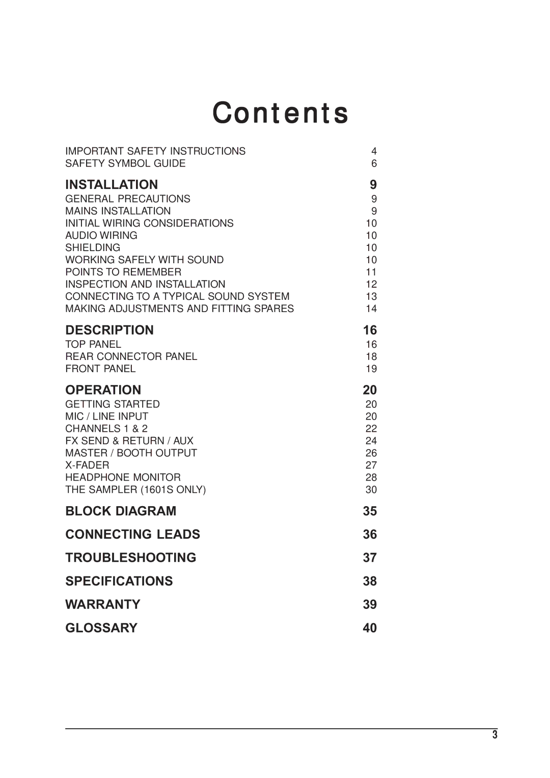 SoundCraft 1601S manual Contents 