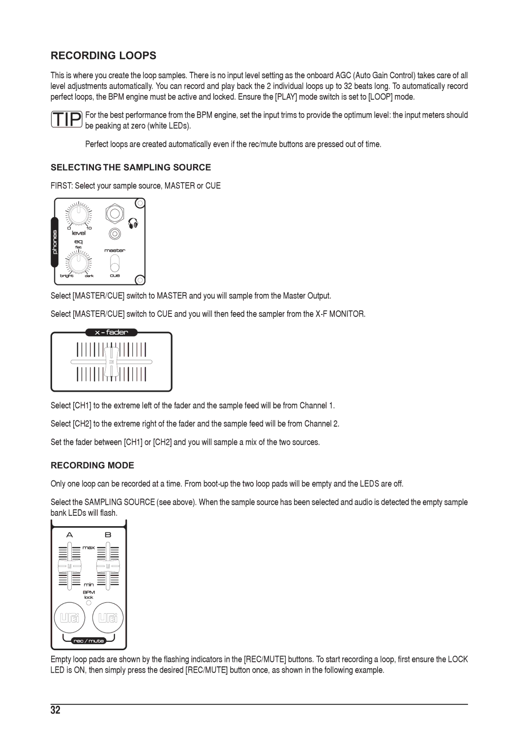 SoundCraft 1601S manual Recording Loops, Selecting the Sampling Source, Recording Mode 