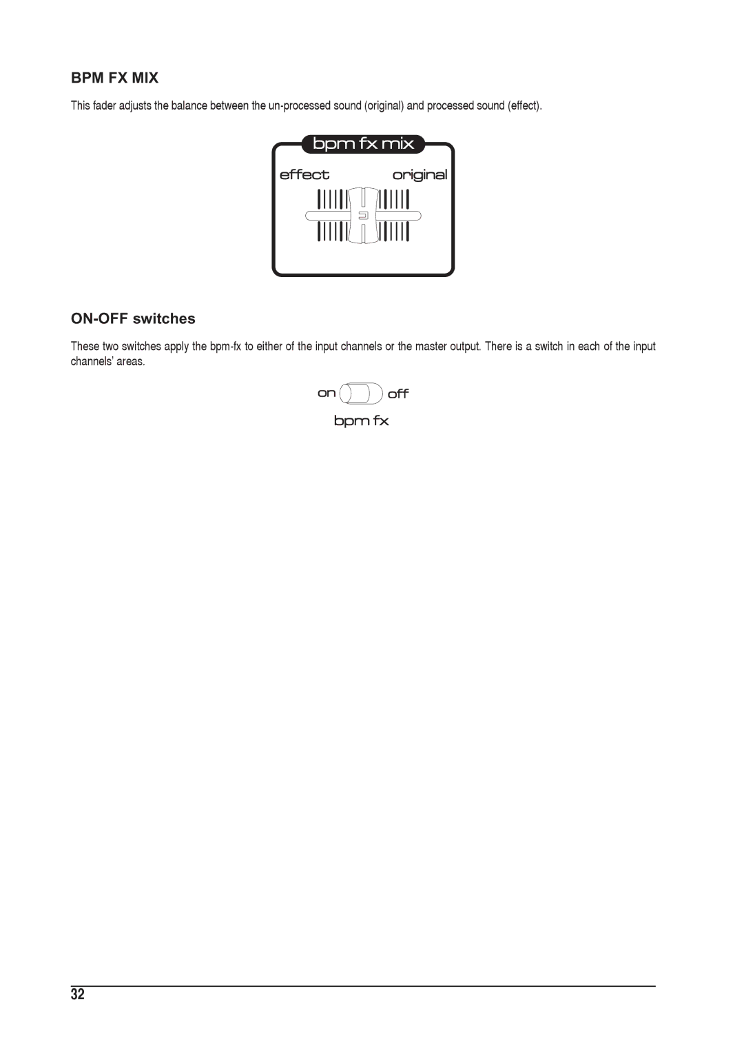 SoundCraft 1601E manual Bpm Fx Mix, ON-OFF switches 