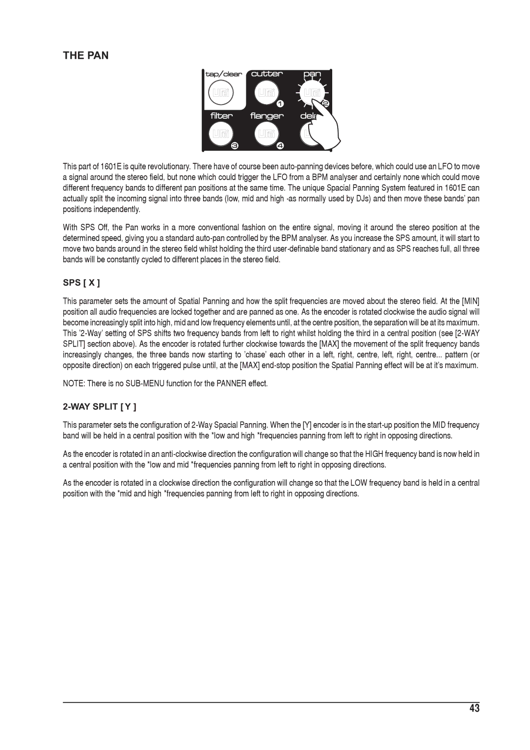 SoundCraft 1601E manual Pan, Sps, WAY Split Y 