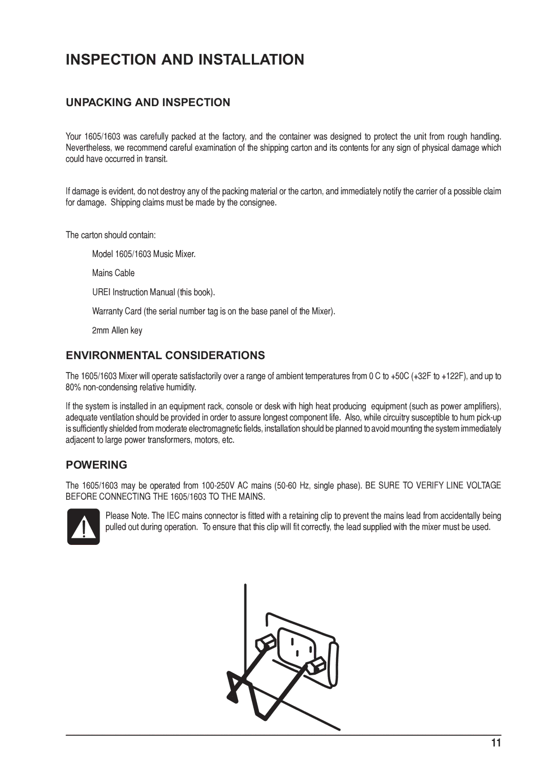 SoundCraft 1603, 1605 manual Inspection and Installation, Unpacking and Inspection 