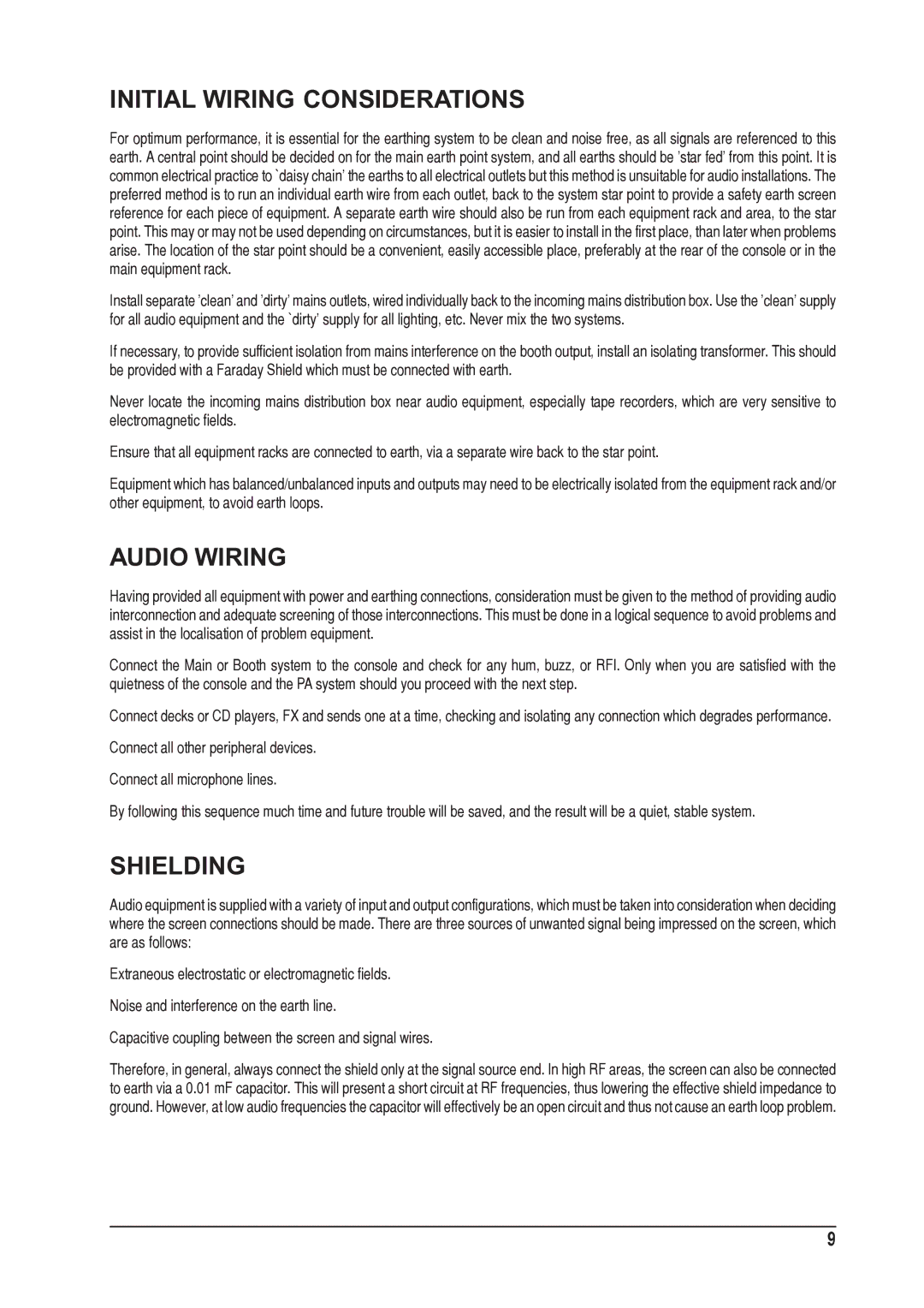 SoundCraft 1603, 1605 manual Initial Wiring Considerations, Audio Wiring, Shielding 