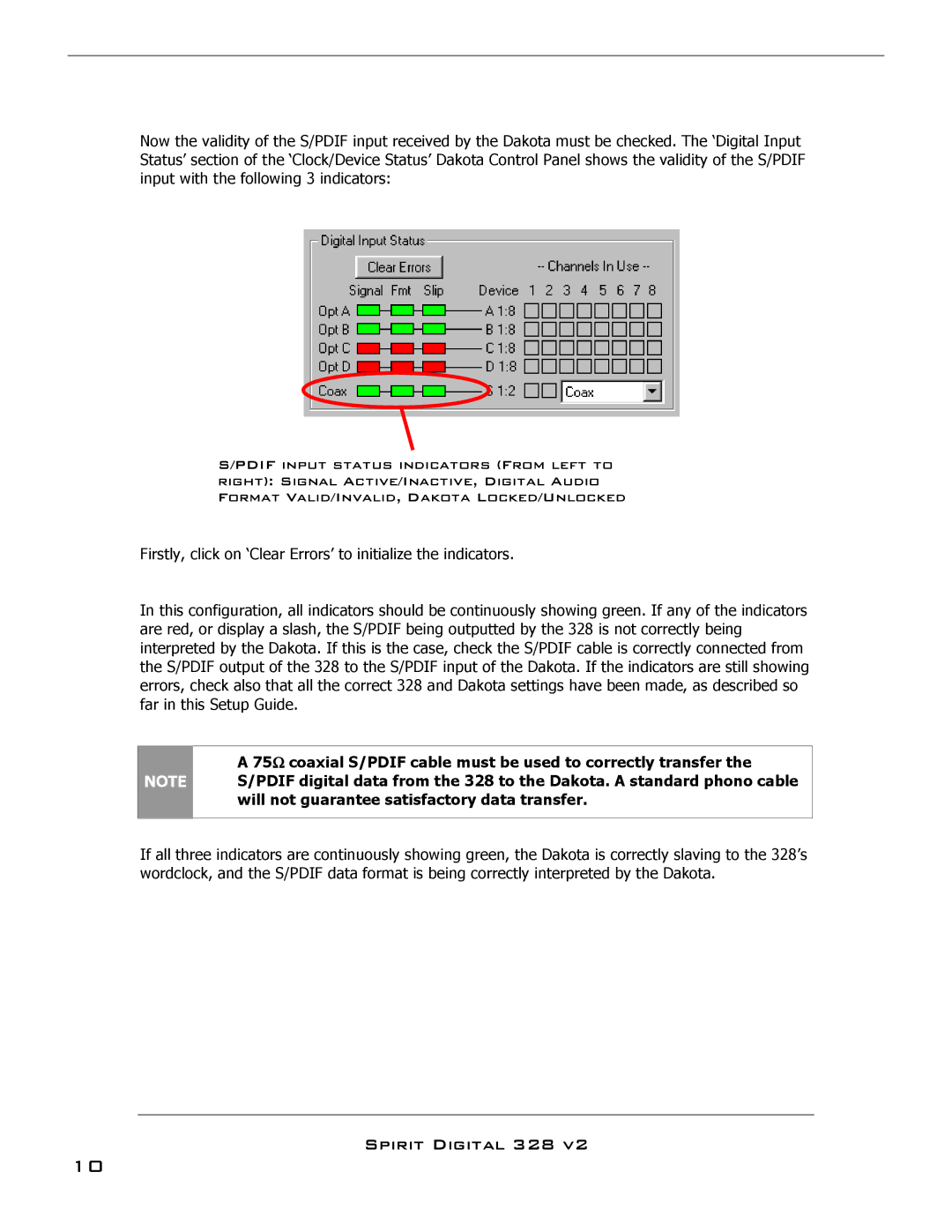 SoundCraft 328 setup guide 75Ω coaxial S/PDIF cable must be used to correctly transfer 