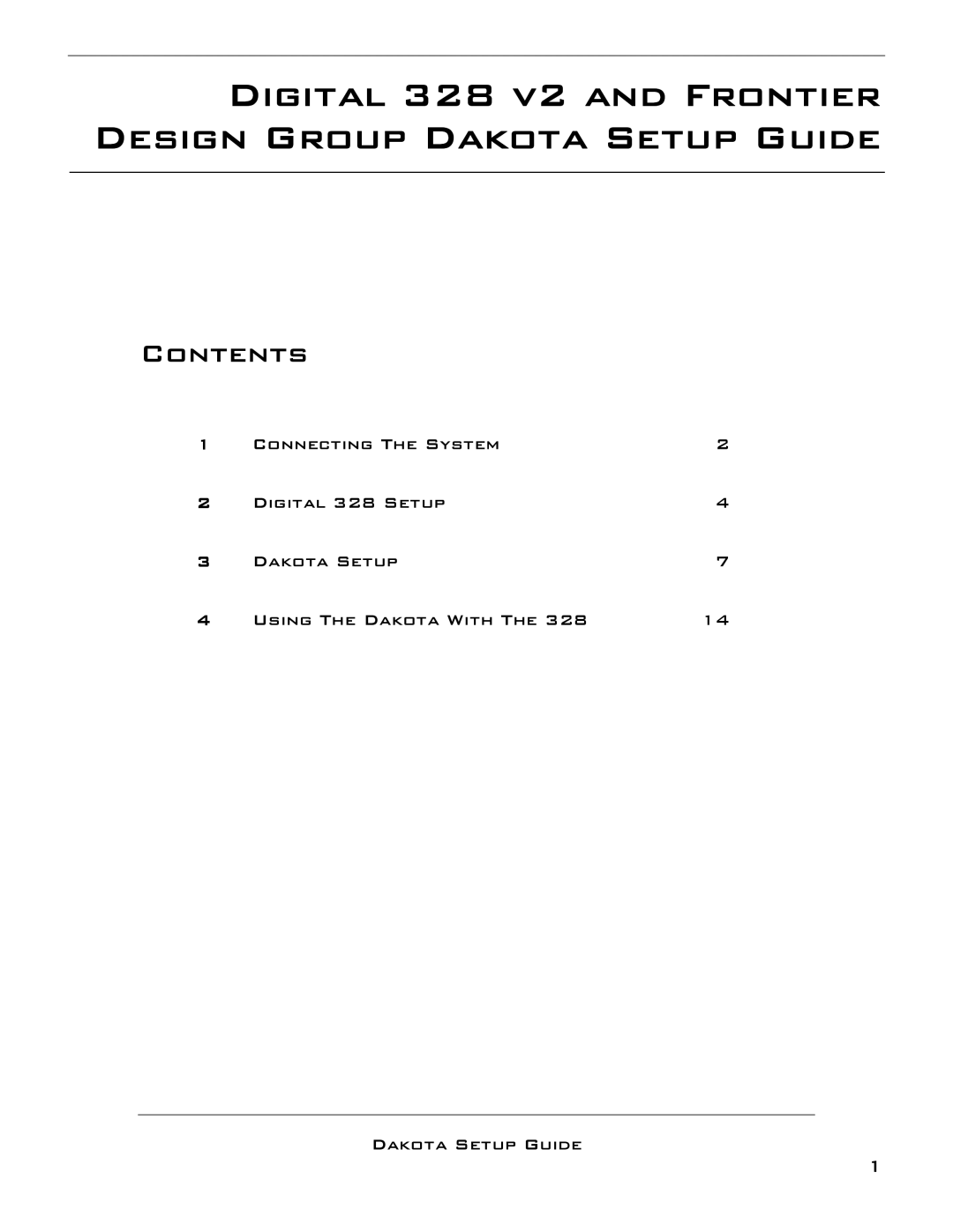 SoundCraft setup guide Digital 328 v2 and Frontier Design Group Dakota Setup Guide, Contents 