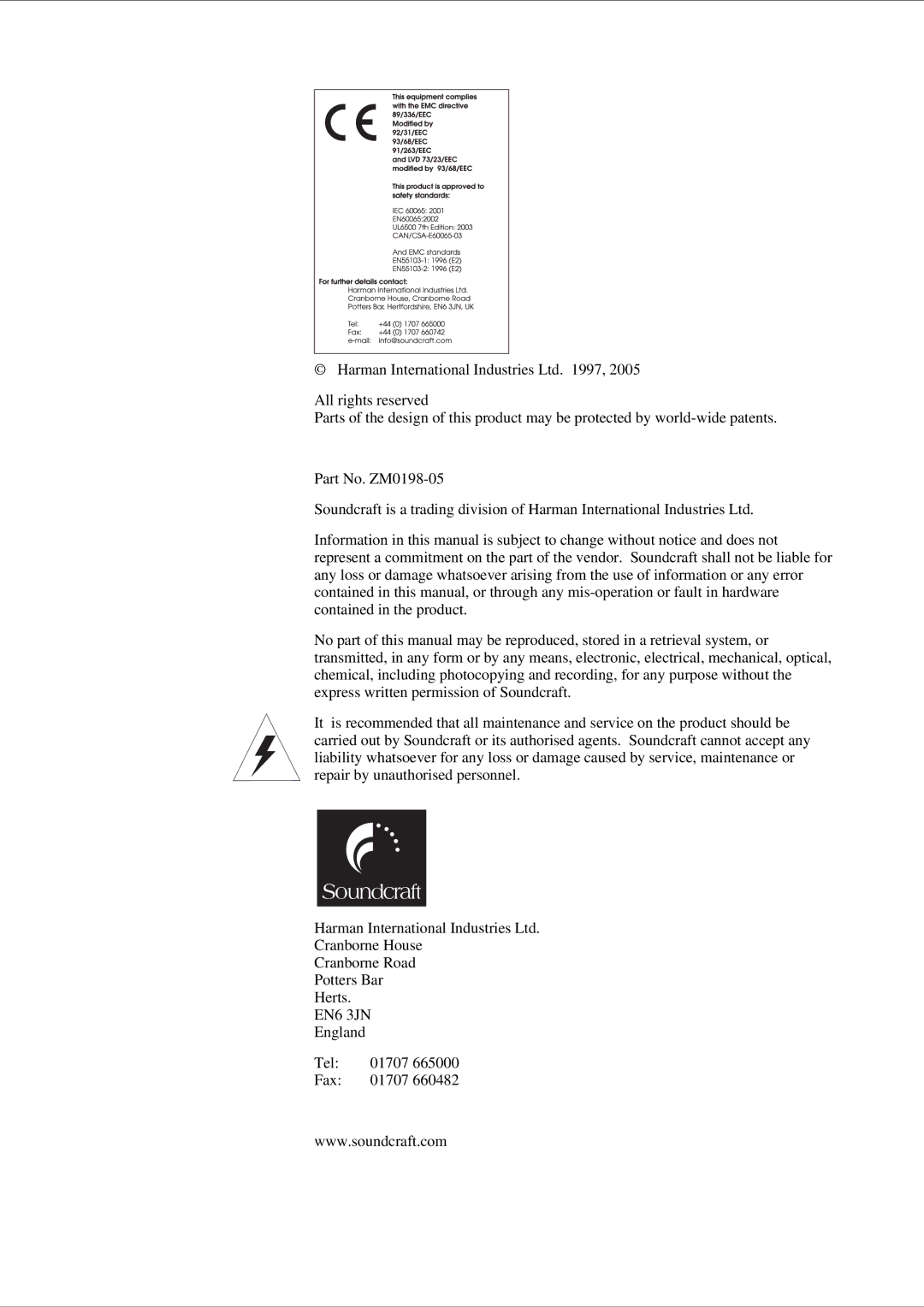 SoundCraft CPS2000 technical manual EN6 3JN 