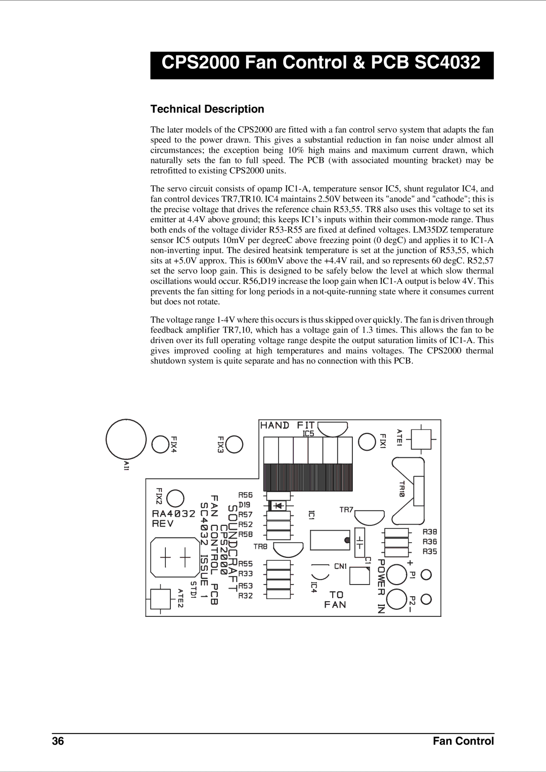 SoundCraft technical manual CPS2000 Fan Control & PCB SC4032, Technical Description 