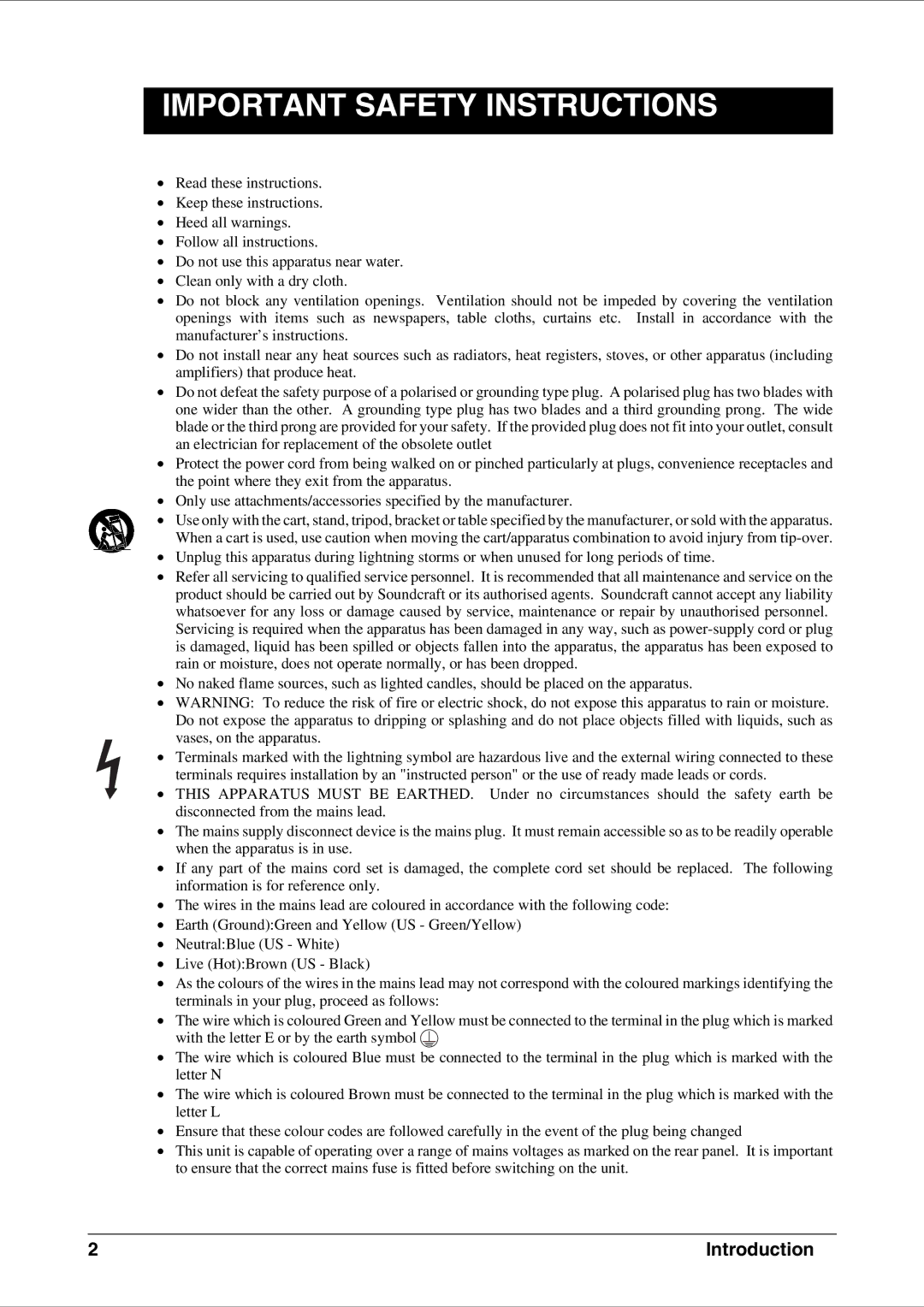 SoundCraft CPS2000 technical manual Important Safety Instructions 