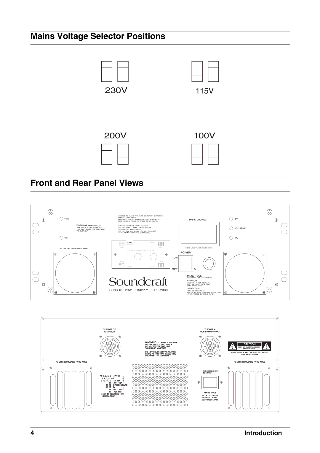 SoundCraft CPS2000 technical manual Mains Voltage Selector Positions 