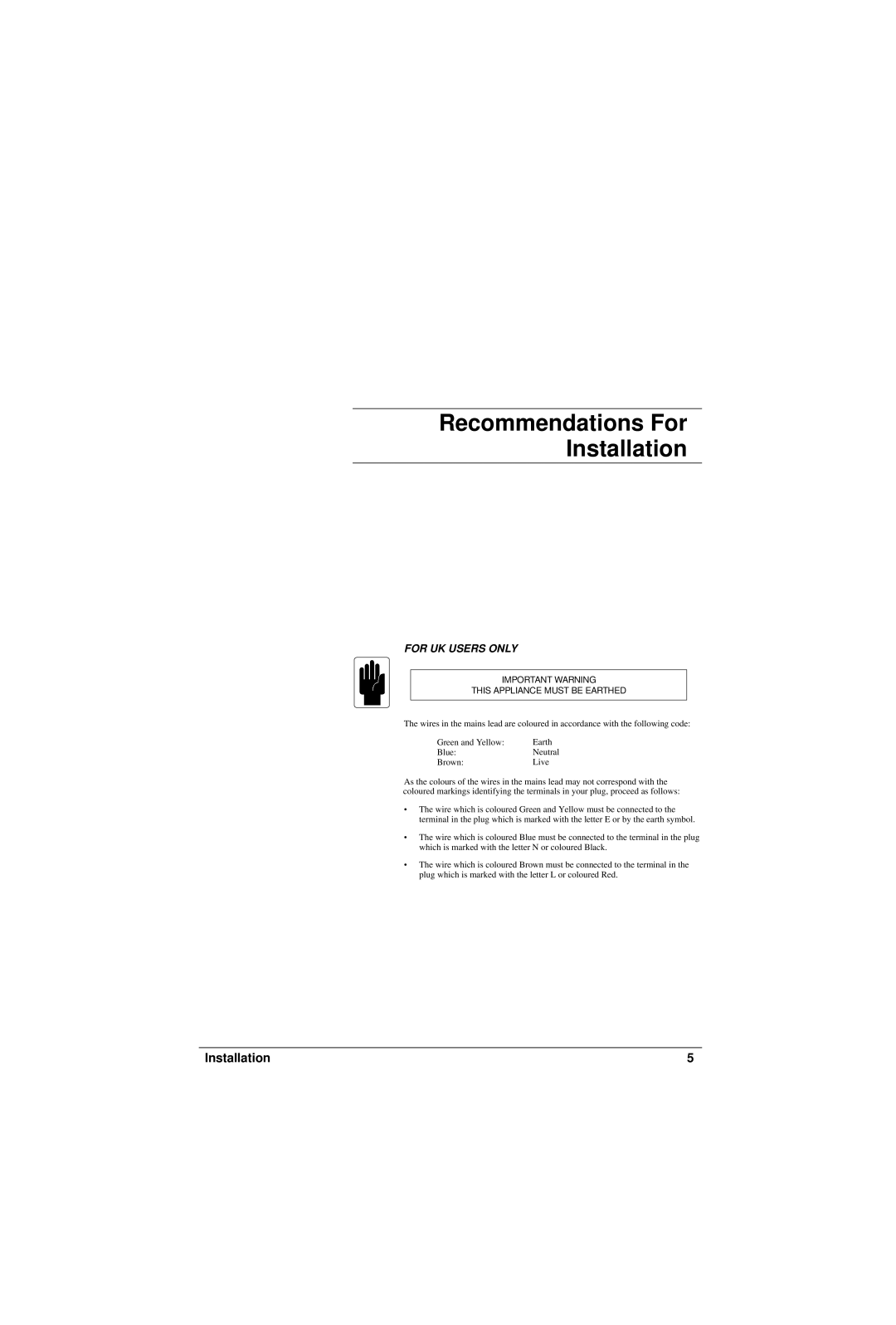 SoundCraft CPS250, CPS275 technical manual Recommendations For Installation, For UK Users only 