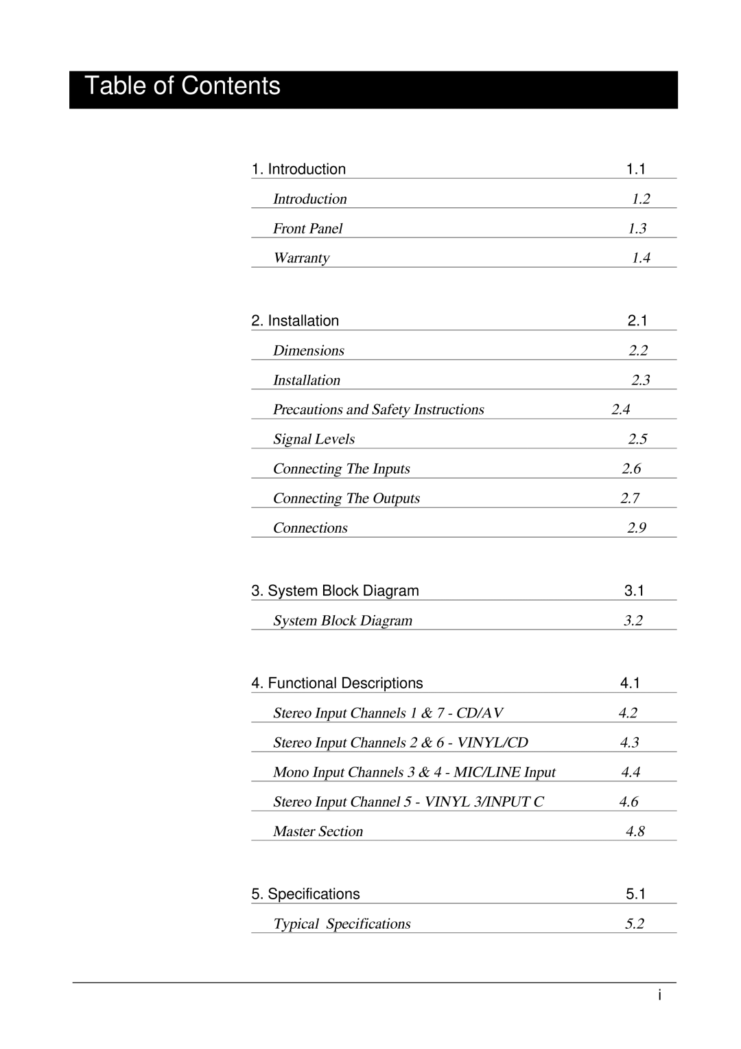 SoundCraft D-Mix 500 manual Table of Contents 