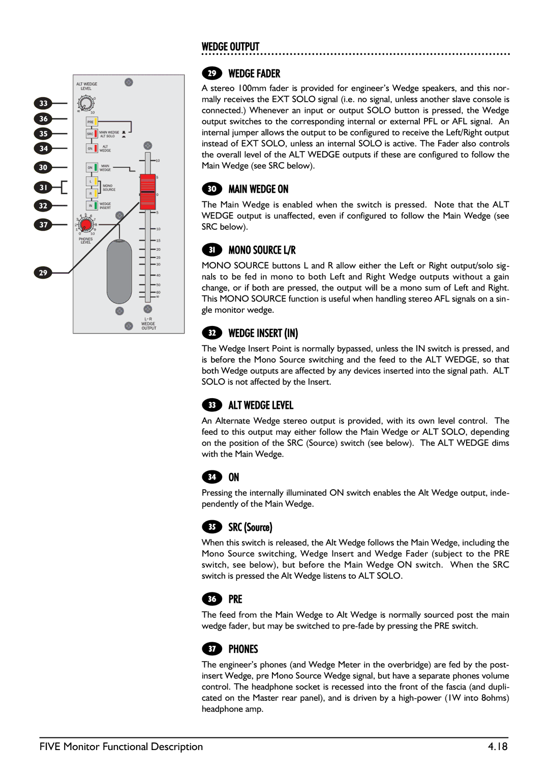 SoundCraft Five Monitor Series manual Wedge Output, Main Wedge on 