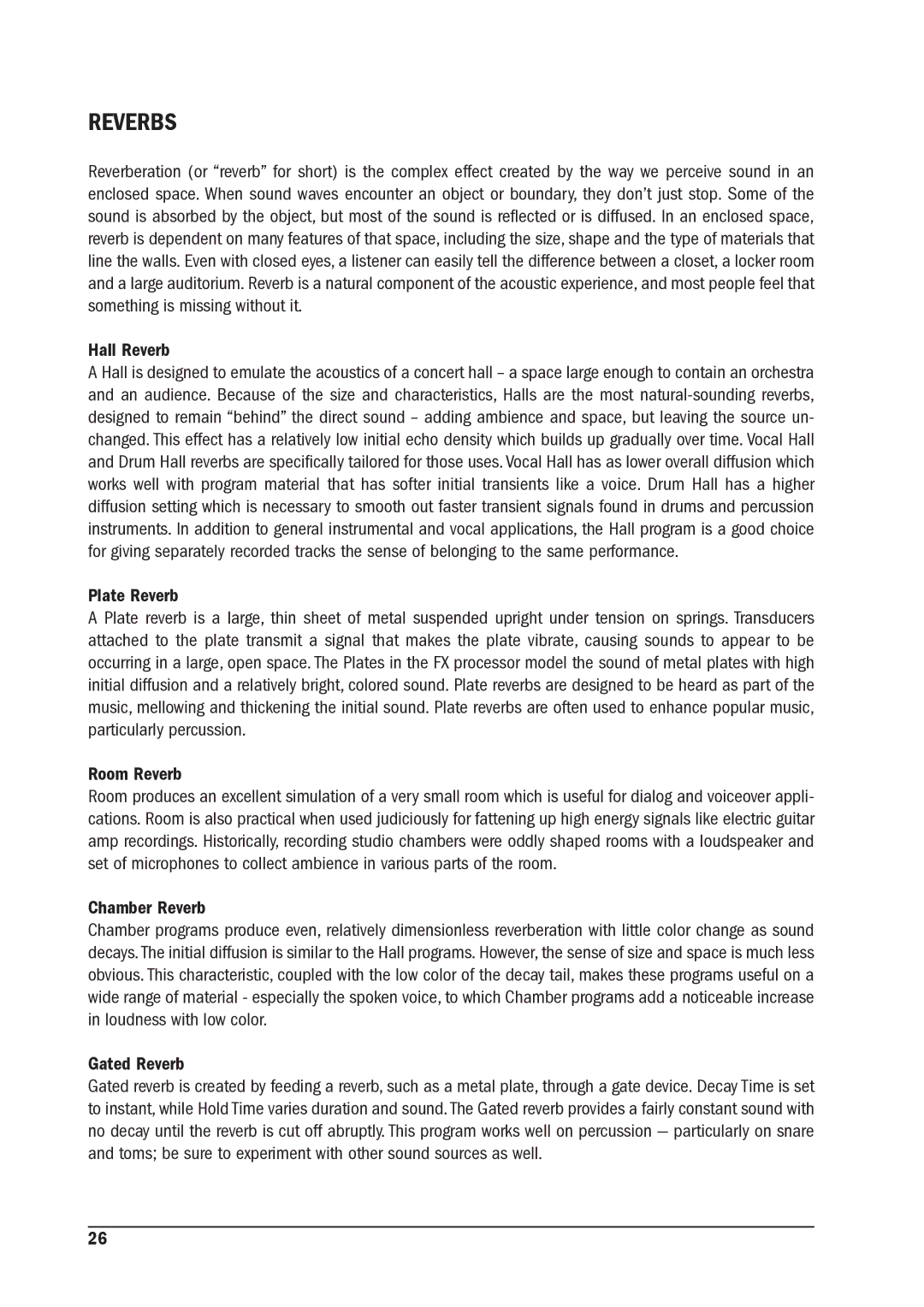 SoundCraft MFX manual Reverbs 