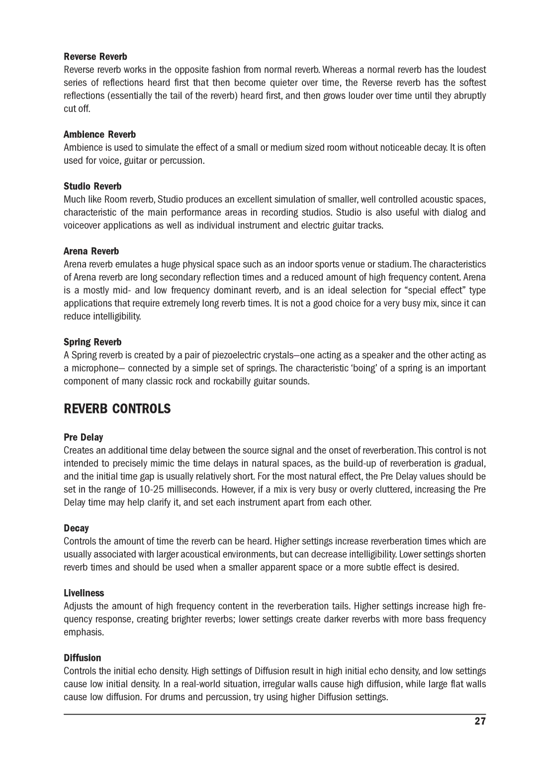 SoundCraft MFX manual Reverb Controls 